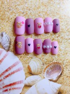 くまネイル ピンク マット ジェルネイル ネイルチップ