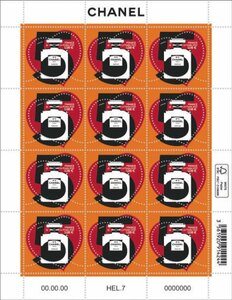 ● 日本未入荷 CHANEL シャネル 100周年記念 NO5 フランス 記念切手 バレンタイン ハート 新品 香水の瓶 2021年 12枚 オレンジ 限定