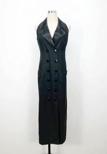 Vintage YVES SAINT LAURENT イヴサンローラン　レディース　ブラック　素材切り替え　ノースリーブ　ダブル　ワンピース　ドレス　36表記