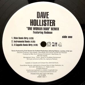 レア 倉庫出 正規なし Promo 2001 Dave Hollister Featuring Redman / One Woman Man Remix Original US 12 Dream Works DRMR-13691-1 絶版