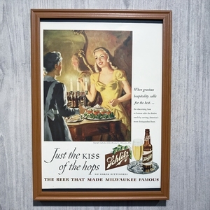 ◆即決◆1946年(昭和21年) Schlitz Beer シュリッツ ビール【B4-6012】アメリカ ビンテージ雑誌広告【B4額装品】当時物/本物広告★同梱可