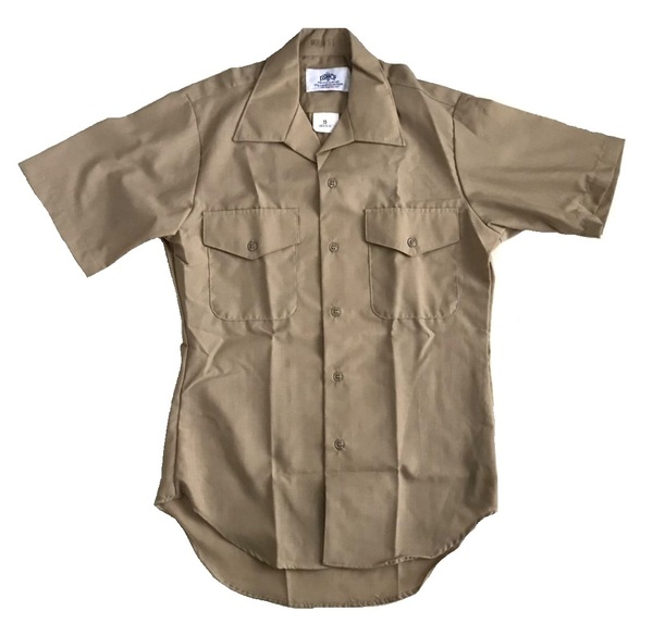【1515】実物 未使用 アメリカ製 USMC アメリカ海兵隊 開襟カーキシャツ USサイズ15