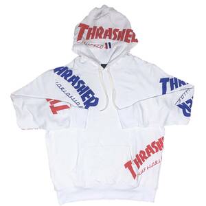 HUF(ハフ） THRASHER TDS ALLOVER HOOD ハフ×スラッシャープルオーバーパーカー(ホワイト）（XL）[並行輸入品]