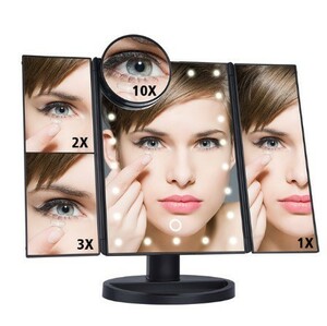 化粧拡大鏡 10x 3x 2x 1x Led タッチスクリーン 22 ライト 180 ° 折りたたみ 化粧鏡 コンパクト USB 充電