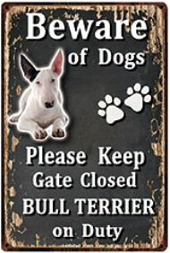 メタル看板 看板 ブリキ看板 サイン 注意 警告 ブル・テリア 犬 動物 dog ペット 装飾 インテリア S2833
