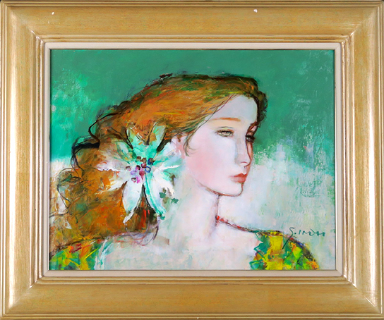 Sachiko Imai (Femme aux décorations florales), Taille F6) Peinture à l'huile, Acre authentique, Peinture, Peinture à l'huile, Portraits