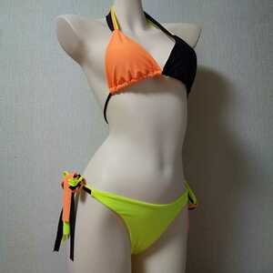  swimsuit T-back US-S size absolute size M rio back high leg triangle swimsuit bai color fringe manner neon color 