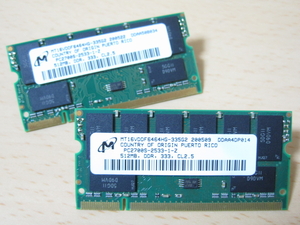 ** Junk PC parts ** Micron DDR-333 PC2700 512MB 200pin 2 pieces set! * rare!! 16 sheets chip installing * total 1GB! exhibition hour operation verification -SET-MD04