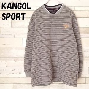 【人気】KANGOL SPORT/カンゴール スポーツ ワンポイント刺繍ロゴ ヘンリーネック 裏起毛スウェット ボーダー柄 グレー サイズM/9454