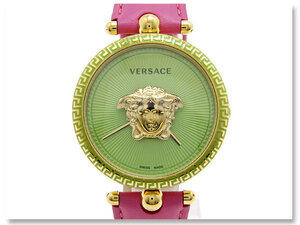  used beautiful goods Versace VERSACE wristwatch pa rats oen pie ya lady's quartz VCO1500.7 battery type leather belt pink mete.-sa