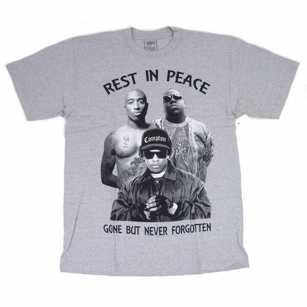 LA ストリートプリント Rest In Peace R.I.P. アーティスト プリント 半袖 Tシャツ（グレー）(XL)【並行輸入品】