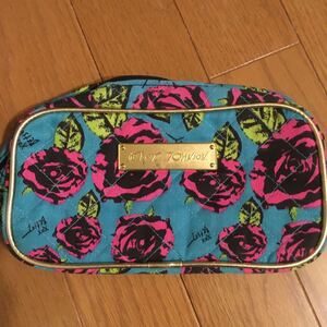 Betsey Johnson 化粧ポーチ ポーチ ミニバッグ バッグインバッグ トートバッグ 薔薇 花柄 ブルー ピンク 小物入れ
