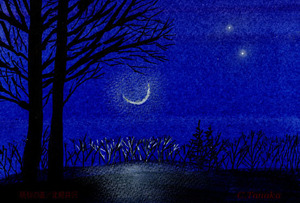 Art hand Auction Nr. 7494 Crescent Moon Hill / Chihiro Tanaka (Vier Jahreszeiten Aquarell) / Kommt mit einem Geschenk, Malerei, Aquarell, Natur, Landschaftsmalerei