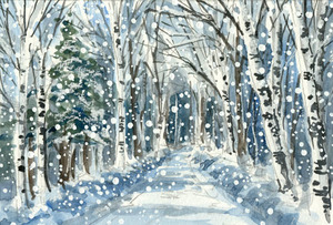 Art hand Auction No.7501 森林里的雪路 / 田中千寻(四季水彩画)/ 附赠品, 绘画, 水彩, 自然, 山水画