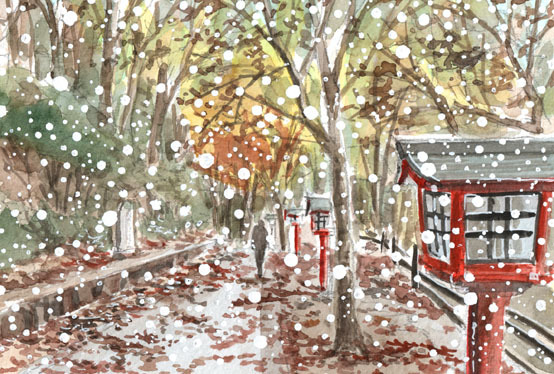 7508 눈 덮인 다카오산 접근로/다나카 치히로(사계절 수채화)/선물부속, 그림, 수채화, 자연, 풍경화