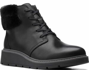  бесплатная доставка Clarks 28.5cm лодыжка ботинки кожа кожа мех вода устойчивый водонепроницаемый черный чёрный Wedge формальный спортивные туфли ST77