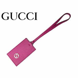 新品 GUCCI グッチ レザー インターロッキング ネームタグ プレート