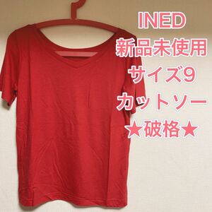 【新品未使用】INED カットソー　半袖Tシャツ レッド　手触り最高！