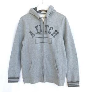 Abercrombie&Fitch アバクロ パーカー メンズ M グレー 裏起毛 ロゴかすれプリント ポロシャツ生地 フルジップ トレーナー A&F D129