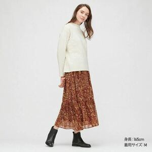 ユニクロ Joy of Print シフォンティアードロングスカート ★Sサイズ★ワイン★新品タグ付き！