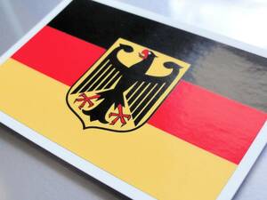 1□_ドイツ国旗＋国章ステッカー Sサイズ 5x7.5cm 1枚即買■Germany Flag sticker 耐水シール ヨーロッパ スーツケースなどに☆ EM EU