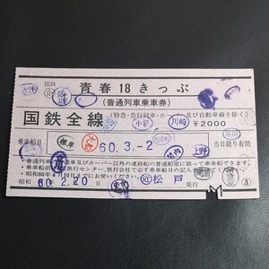国鉄時代の使用済み青春18きっぷ