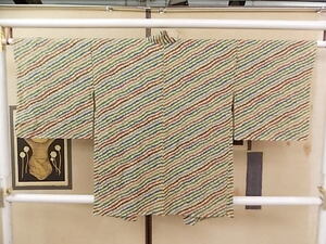 きもの今昔２１４３　お羽織コレクション　正絹紋意匠生地に五色の斜め柄　未使用躾け糸付き　外出の小紋の上に