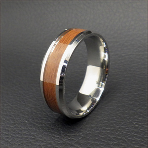 [RING] 316L SS WOOD ウッド 木目柄 サンドウィッチ レジンコーティング サイド テーパー加工 ステンレス 8mm リング 28号 【送料無料】