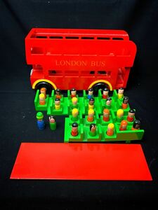 ■ LONDON BUS ロンドンバス 木製 2階建バス 人形24体 CE 積み木 オモチャ 全長約36cm