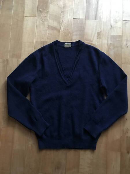 【希少80年代・美品】SAINT JAMES セントジェームス ミリタリーVネックセーター ネイビー S~Mサイズ相当