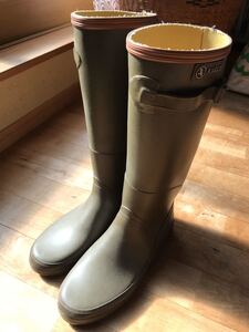 AIGLE エーグル CHANTEBELLE シャンタベル ラバーブーツ サイズ37(23.5cm)カーキ×ブリックレッド オリーブ MADE IN FRANCE