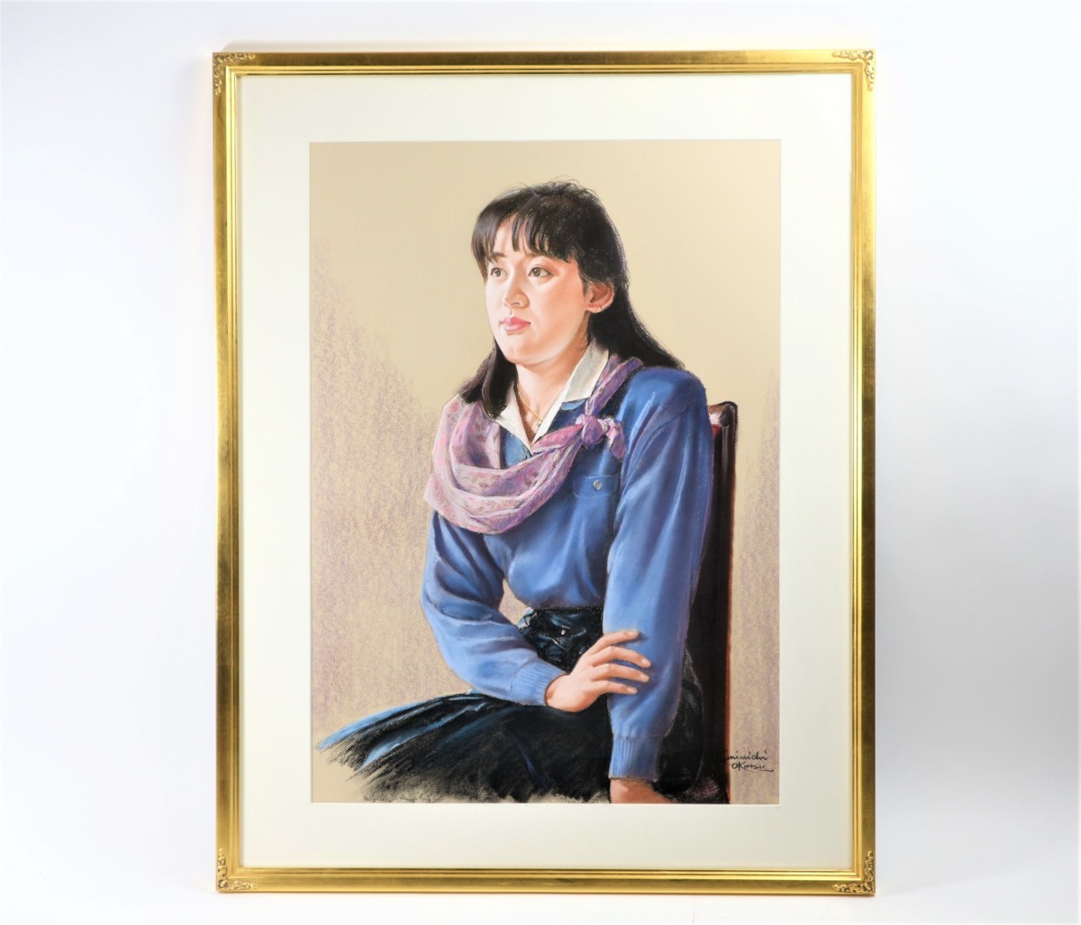 有名なブランド 20号 パステル画 「紫のスカーフを巻いた女性 