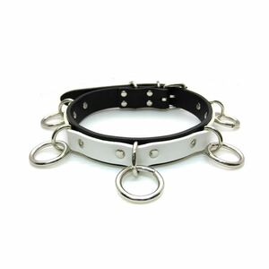  new goods leather sido ring neck band two-tone color - black × white original leather silver tack studs choker neck band necklace bread clock series NB1SDNAC0