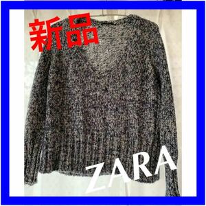 新品 ZARA ニット セーター ザラ S トップス レディース 黒 白 毛糸