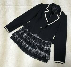 ☆hiromichi nakano☆ヒロミチナカノ 女の子 フォーマル スーツ 2点セット 150 黒系 ジャケット チェック スカート 卒業式