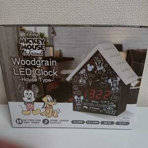 新品 MICKEYMOUSE&Friends ミッキー プルート Woodgrain LED Clock House Type 木目調LEDクロック ハウス 目覚まし時計 デジタル 温度計