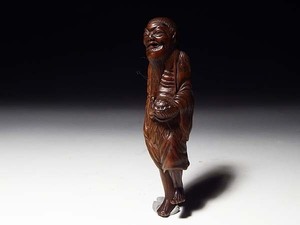 [ удача ].. предмет : дерево гравюра netsuke . человек 