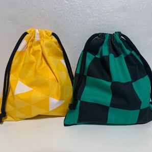 市松文様&鱗文様 巾着袋 2枚セット ハンドメイド