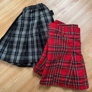 チェックスカート コムサ プリーツスカート 赤 2枚セット