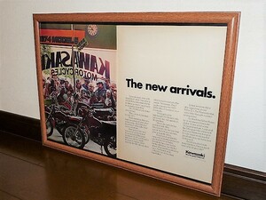 1973年 USA '70s 洋書雑誌広告 額装品 Kawasaki 900 Z1 / 90 MC1 / 125 Enduro / KX / カワサキ ( A3size・雑誌見開きサイズ ) 