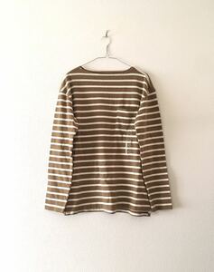 新品 GAP ボーダー カットソー 長袖 コットン M ブラウン バスクシャツ ボーダー ボートネックT ギャップ コットン ロンT 未使用 ポケT