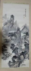 稀少 アンティーク 山水画 山水 落款 紙本 肉筆 掛軸 絵画 中国画 古美術