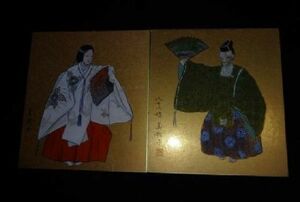 稀少 1988年 昭和63年 翁 夕顔 能画 落款 美歌子 色紙 2枚 セット まとめて 絵画 日本画 古美術