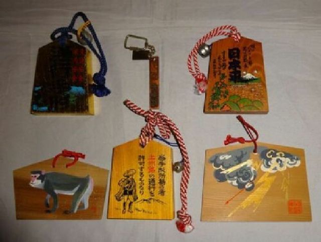 Rare Vintage Shinto Shrine Buddhism Temple Kinkakuji Monkey Passing Pass Ema Keychain Set of 6 Prayers Dedication Paintings Japanese Paintings Antique Art, antique, collection, miscellaneous goods, others