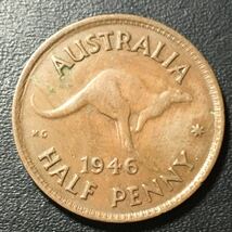 【d021】古銭外国銭 オーストラリア カンガルーハーフペニーコイン 1946年(^^)_画像1