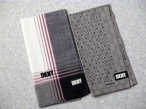 [aa]/ 未使用品 /『DKNY ダナ・キャラン・ニューヨーク ハンカチ 2枚セット』/ グレー/白×ネイビー×ボルドー/紳士用 メンズ
