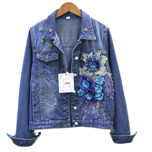 デニムジャケット Gジャン デニム ジャケット コート レディース 大きいサイズ インディゴブルー 刺繍 花柄 花刺繍