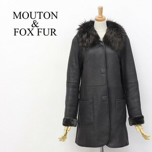  high class * collar fox fur mouton piping coat dark brown L