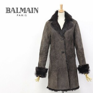 ◆BALMAIN/バルマン ファー ムートン コート ダークブラウン M