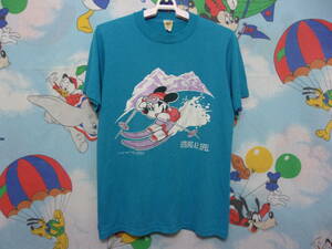 70s 80s Disney Mickey Mouse Tシャツ S 70年代 80年代 ディズニー ミッキーマウス スキー ウインター スポーツ Vintage Velva Sheen 古着